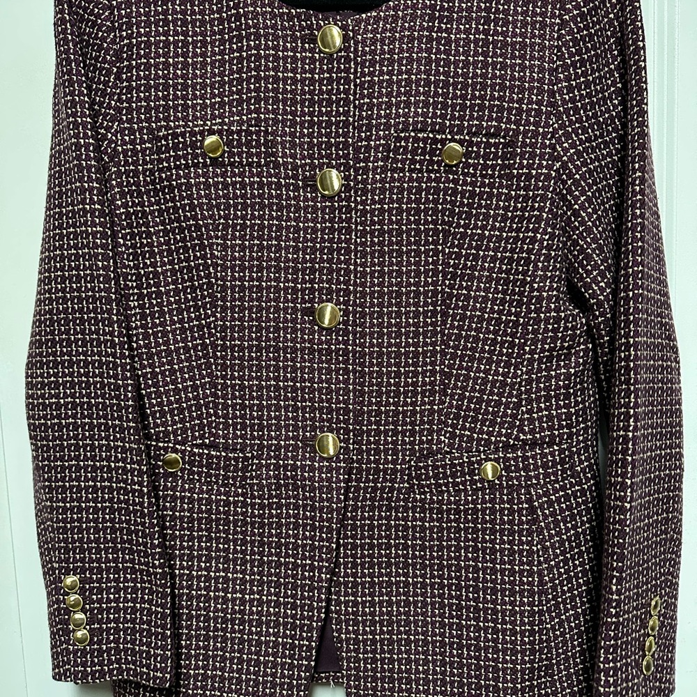 Ann Taylor Burgandy, Tan and White Blazer